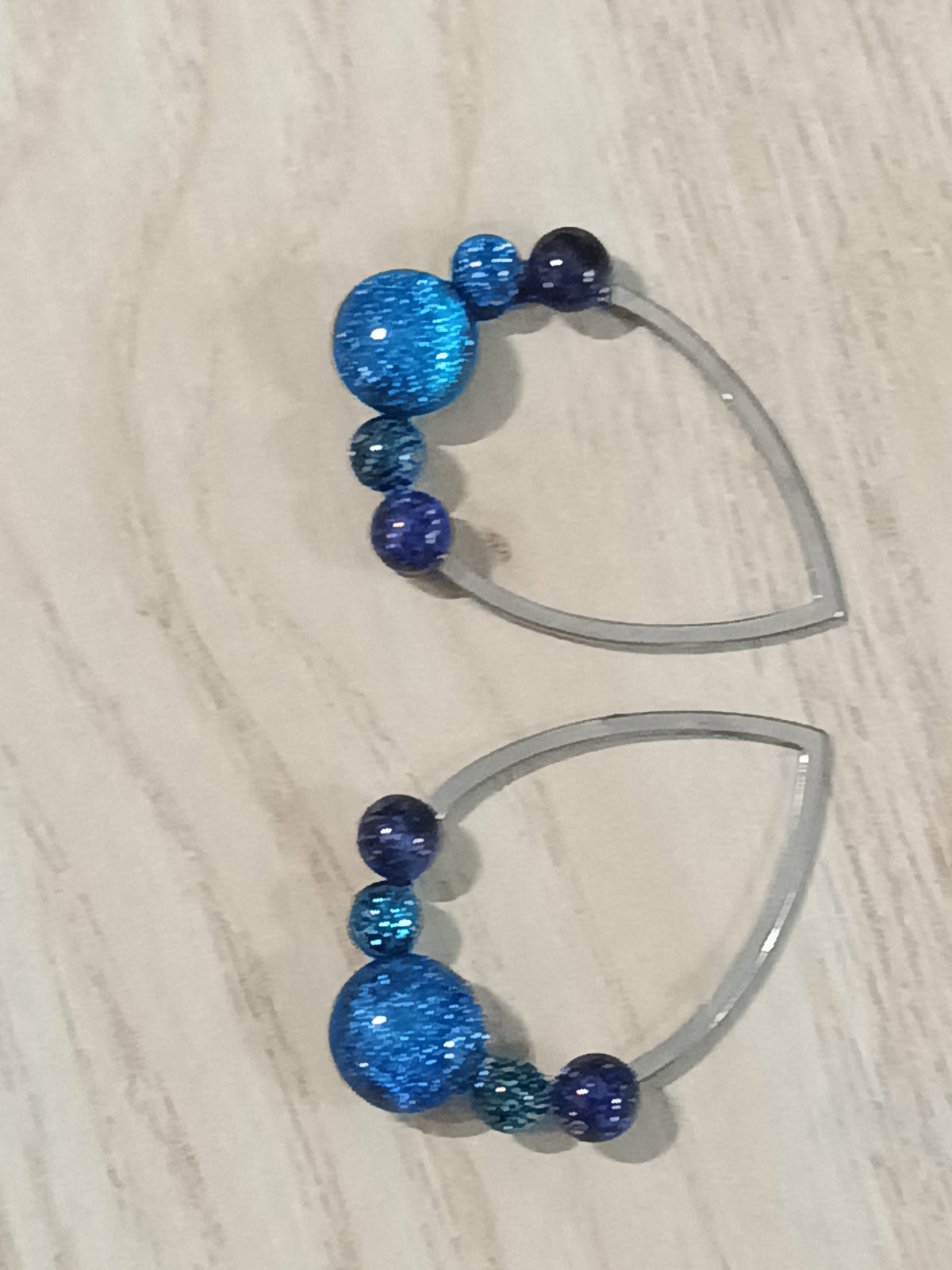 LONG IRISED DROP EARRINGS – HANDBLOW STEEL GLASS MICROCOSMOSES UNIVERSE