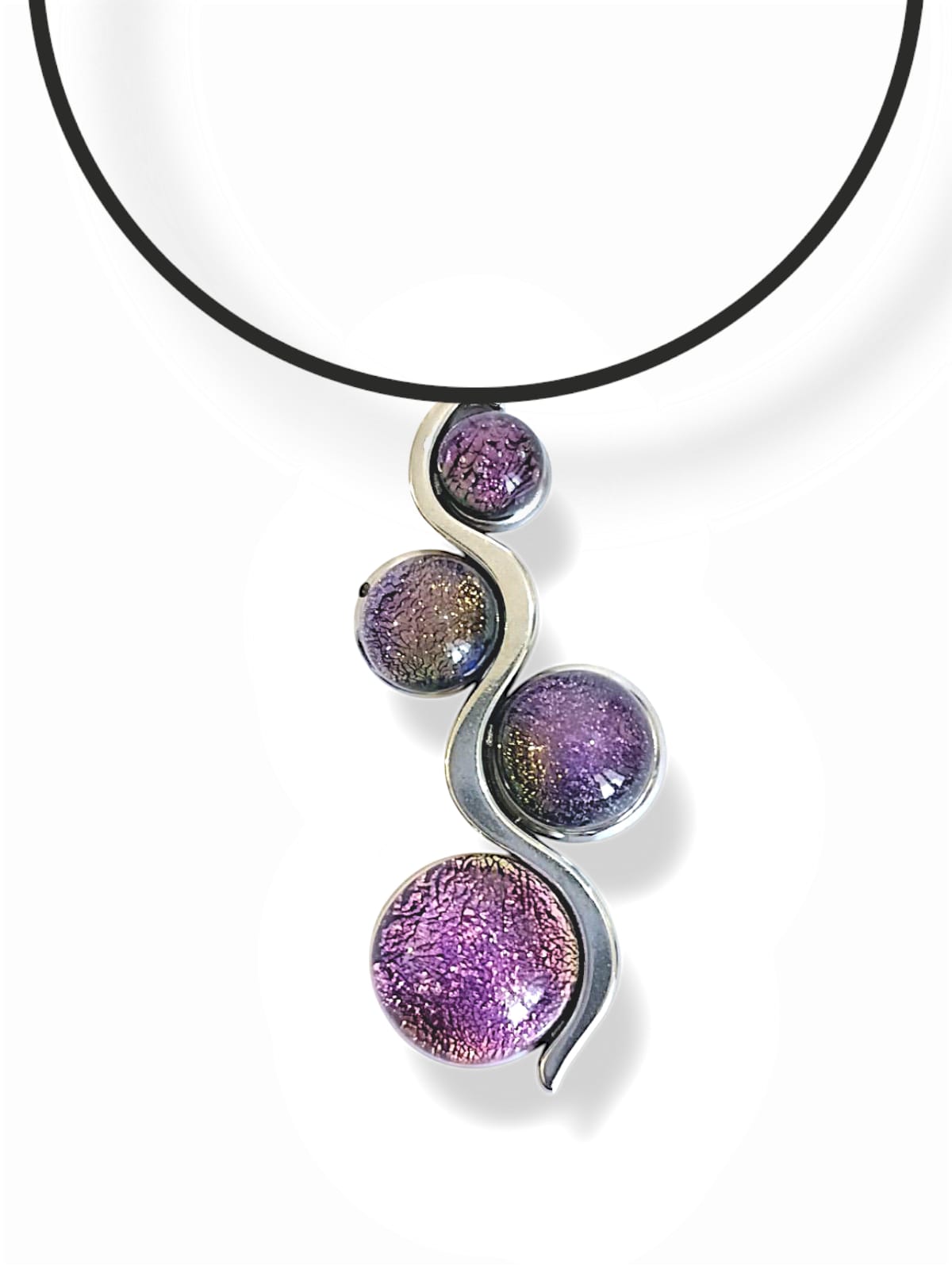 GALAXY SPARKLE NECKLACE GLASS PENDANT 4 PEARLS STEEL